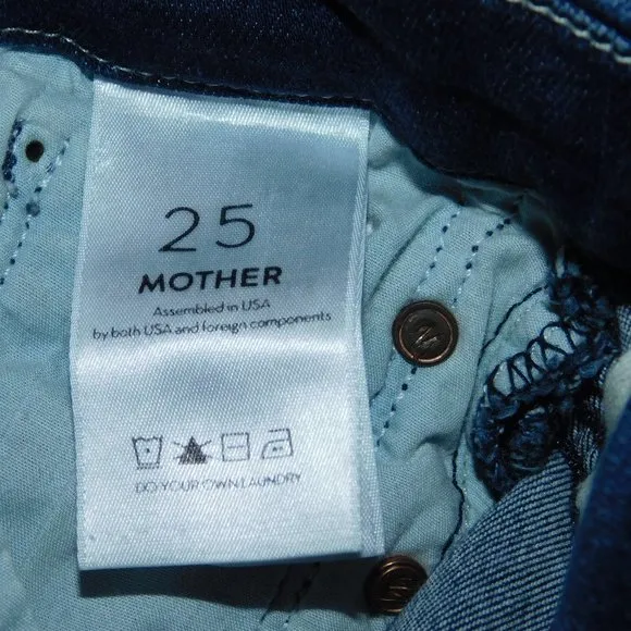 MOTHER High Waisted Looker Ankle Fray Jeans Raw Hem Tounge And Chic Wash Size 25