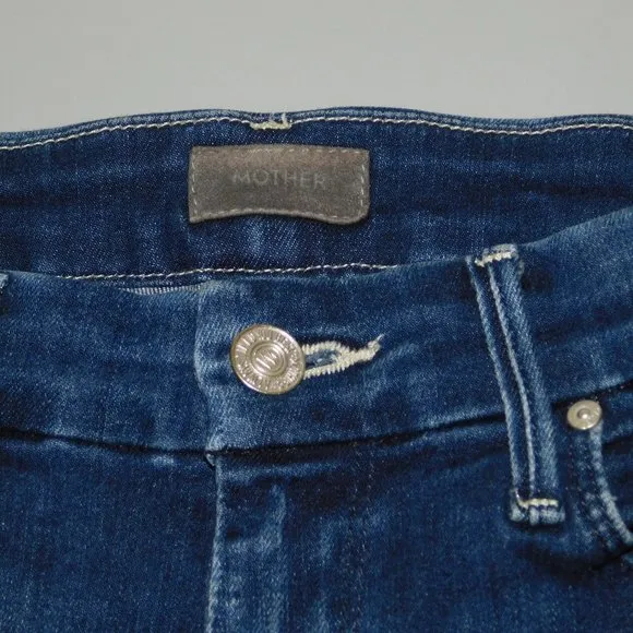 MOTHER High Waisted Looker Ankle Fray Jeans Raw Hem Tounge And Chic Wash Size 25