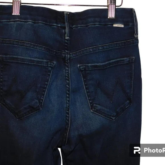 MOTHER High Waisted Looker Ankle Fray Jeans Raw Hem Tounge And Chic Wash Size 25