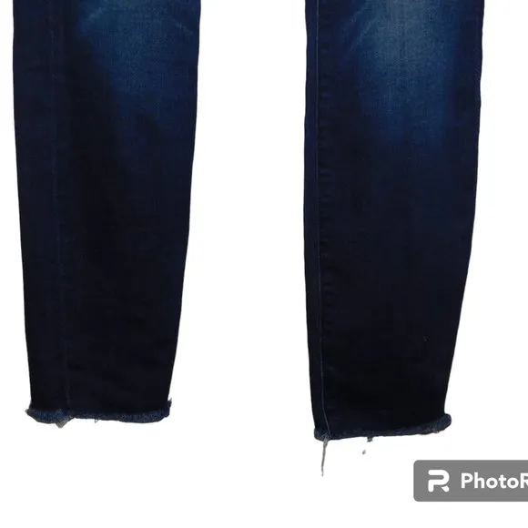 MOTHER High Waisted Looker Ankle Fray Jeans Raw Hem Tounge And Chic Wash Size 25