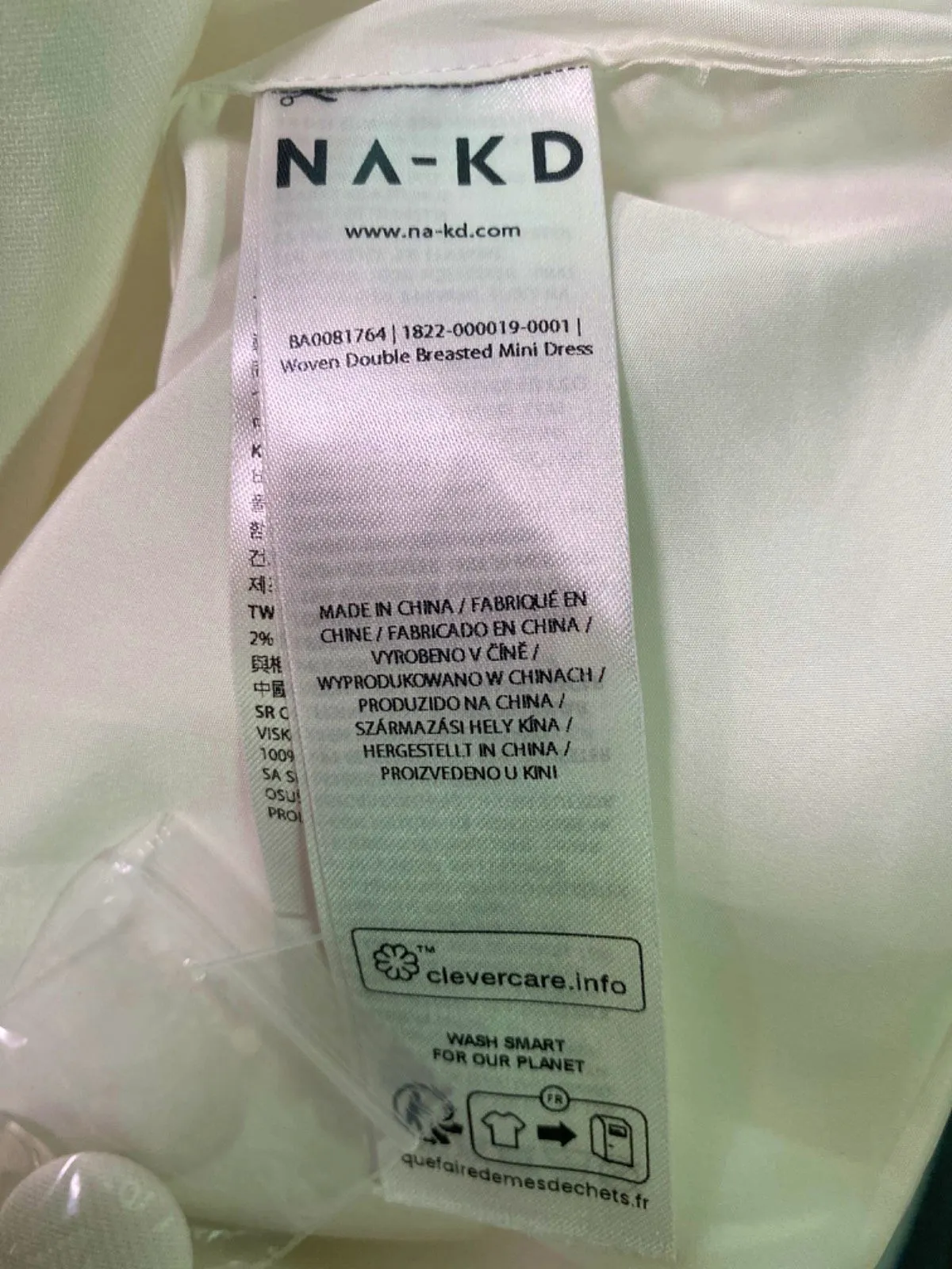 NA-KD White Woven Double Breasted Mini Dress EU 36 uk 8