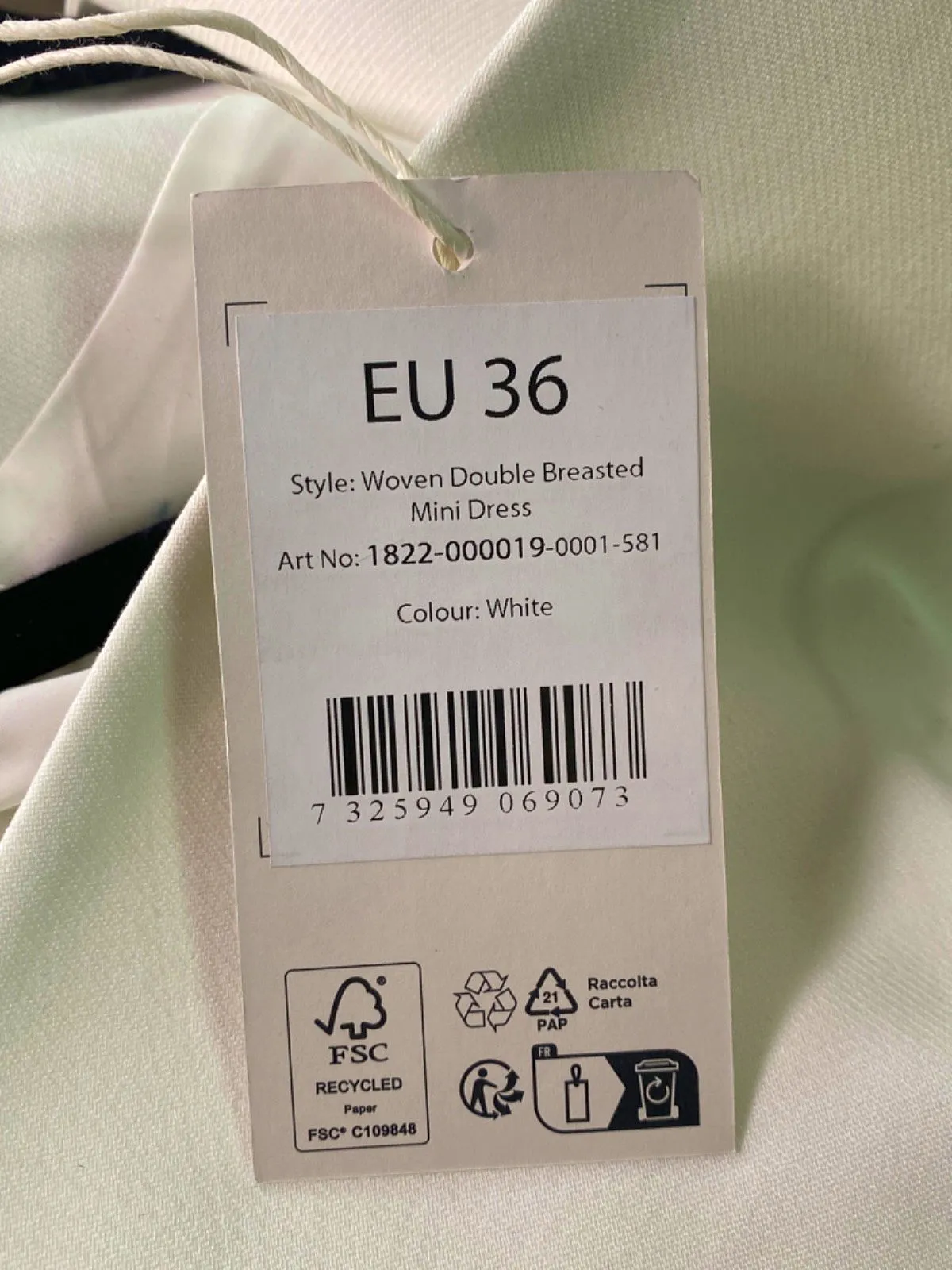 NA-KD White Woven Double Breasted Mini Dress EU 36 uk 8