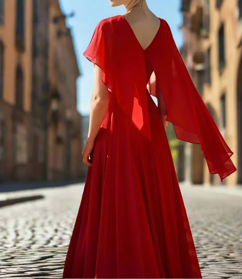 New Arrival Red A-Line Floor Length Chiffon Mother of the Bride Dress