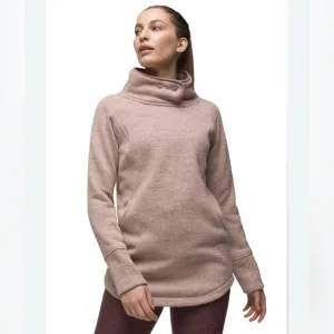 NEW Prana Tri Thermal Threads Marled Tunic Women's Size L Beige Color Cowl Neck