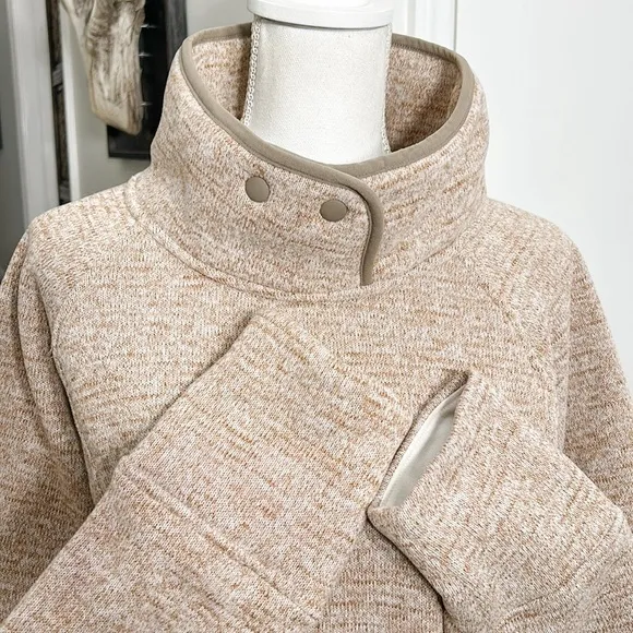 NEW Prana Tri Thermal Threads Marled Tunic Women's Size L Beige Color Cowl Neck