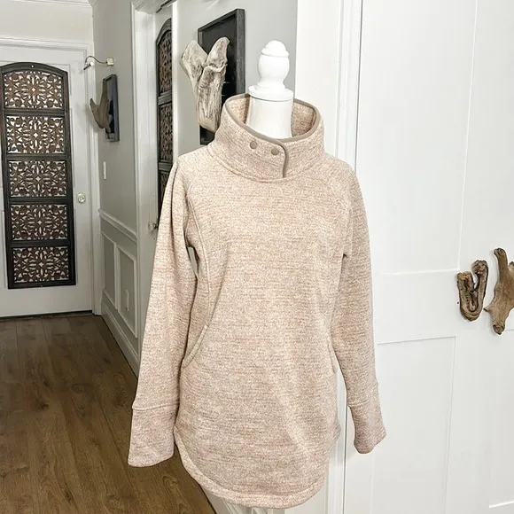 NEW Prana Tri Thermal Threads Marled Tunic Women's Size L Beige Color Cowl Neck