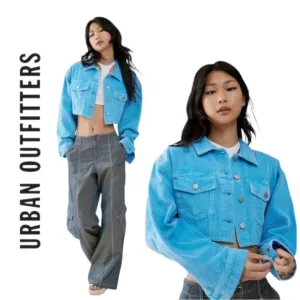 NEW BDG Urban Outfitters UO Carissa Blue Corduroy Cropped Coat Jacket M L