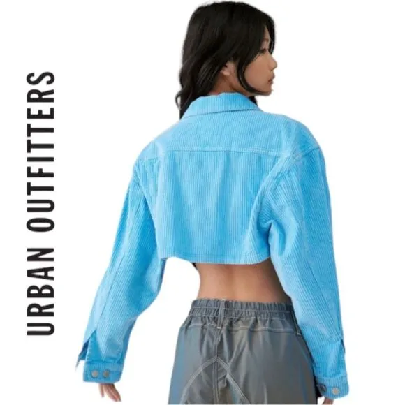 NEW BDG Urban Outfitters UO Carissa Blue Corduroy Cropped Coat Jacket M L