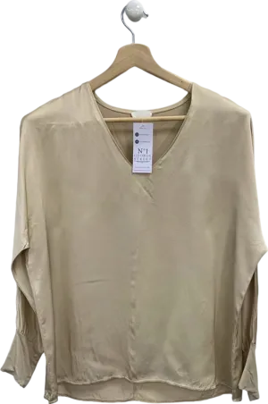 No. 1 George Street Beige Silk Blend V-Neck Blouse UK M