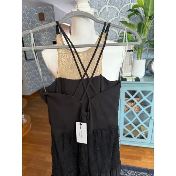 NWT Ali &amp; Jay Women’s Black Lace Panel Maxi Dress Sz. S