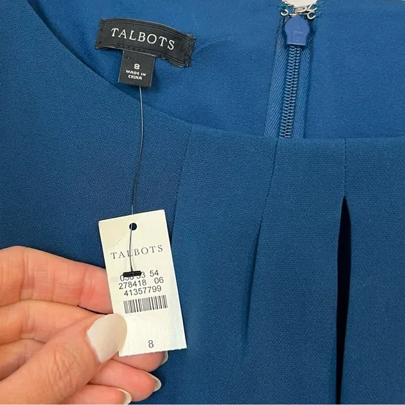 NWT Talbots Teal Blue Sheath Dress sz 8 Keyhole Jewel Neck Wedding Cocktail Chic
