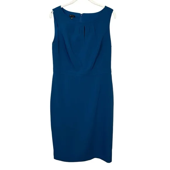 NWT Talbots Teal Blue Sheath Dress sz 8 Keyhole Jewel Neck Wedding Cocktail Chic