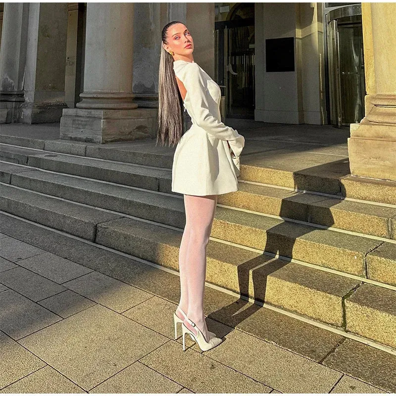 Obsidian Phoenix High-Neck A-Line Mini Dress - Slim Fit with Pockets, Full Sleeves, High-Waist Elegant Design for Highstreet Fashion
