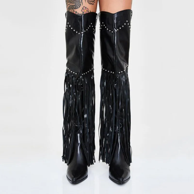 Over Knee Boots Women Pointed Toe Wedges Cowboy Boots