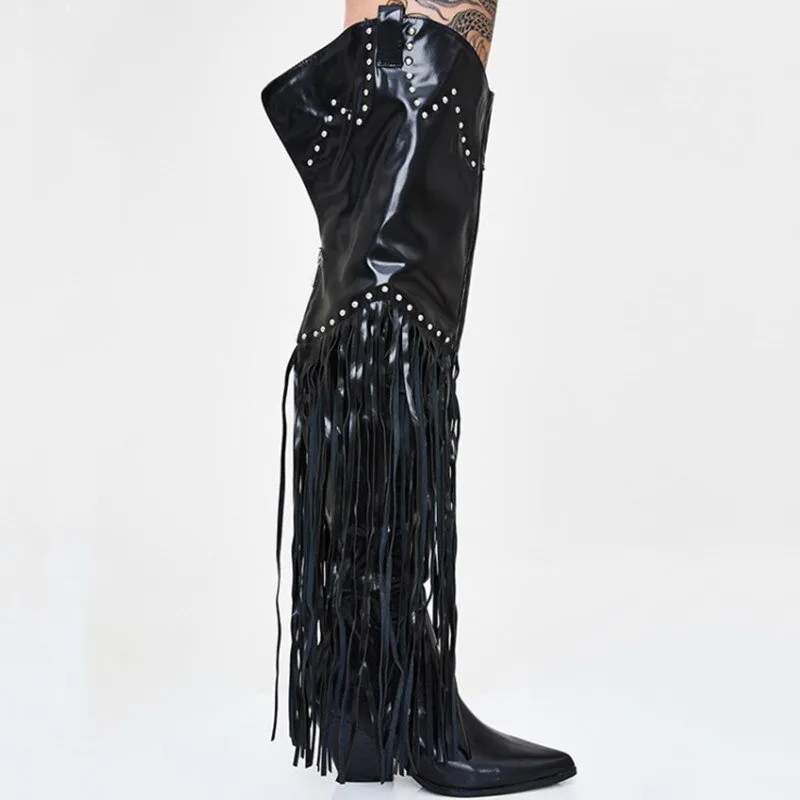 Over Knee Boots Women Pointed Toe Wedges Cowboy Boots