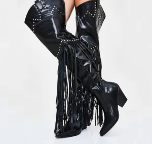 Over Knee Boots Women Pointed Toe Wedges Cowboy Boots