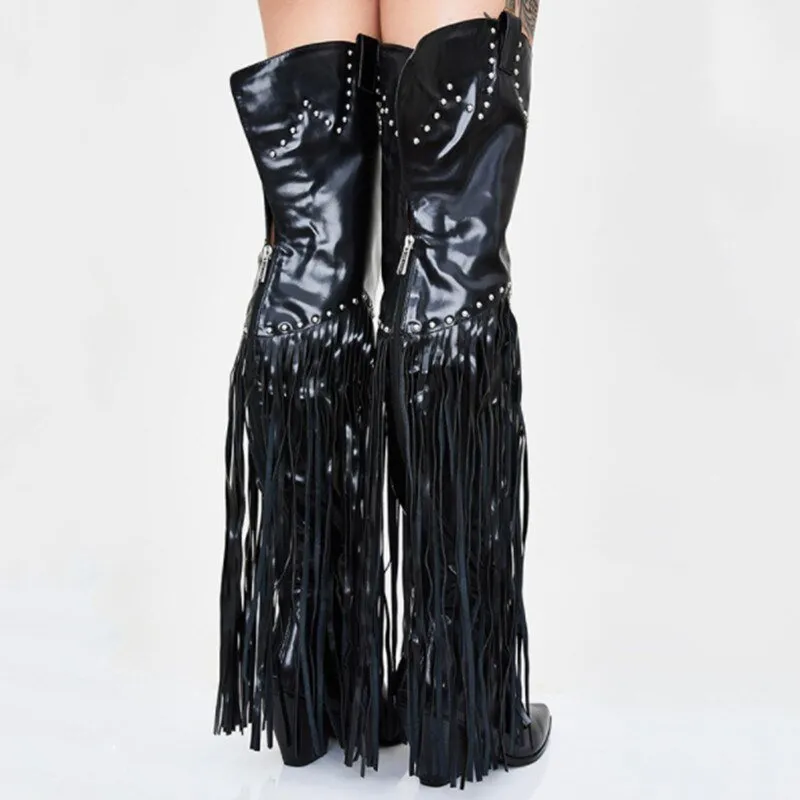 Over Knee Boots Women Pointed Toe Wedges Cowboy Boots