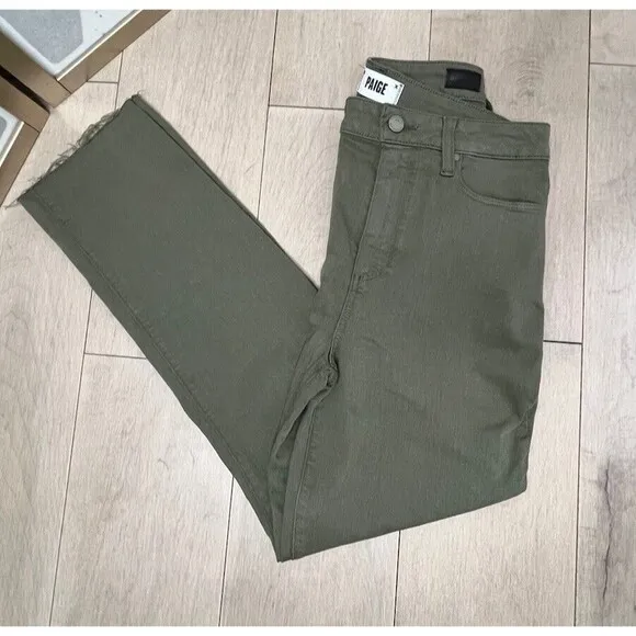 Paige Hoxton Slim Ankle Jeans Sz 30 L  10 Sierra Green Raw Hem Stretch Mid Rise