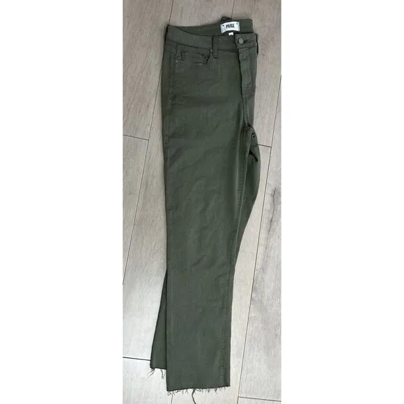 Paige Hoxton Slim Ankle Jeans Sz 30 L  10 Sierra Green Raw Hem Stretch Mid Rise