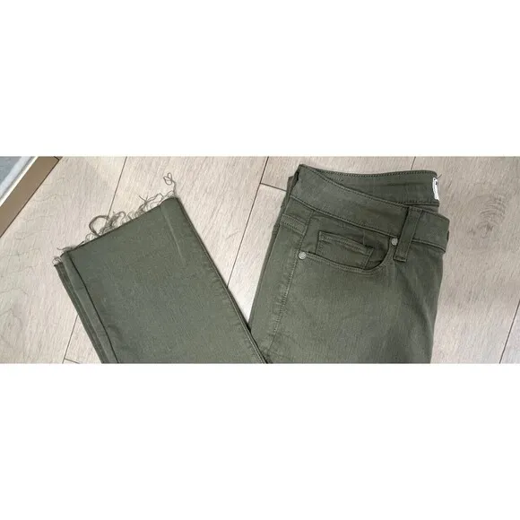 Paige Hoxton Slim Ankle Jeans Sz 30 L  10 Sierra Green Raw Hem Stretch Mid Rise