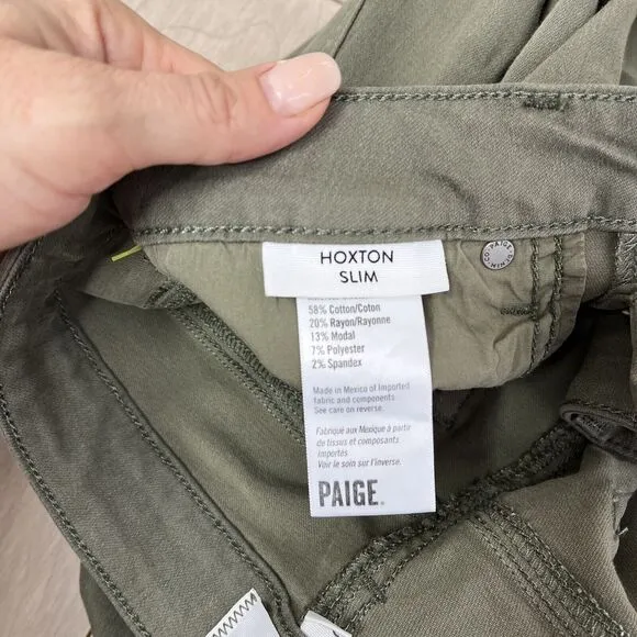 Paige Hoxton Slim Ankle Jeans Sz 30 L  10 Sierra Green Raw Hem Stretch Mid Rise