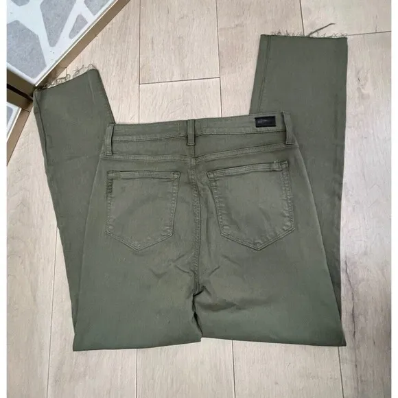 Paige Hoxton Slim Ankle Jeans Sz 30 L  10 Sierra Green Raw Hem Stretch Mid Rise