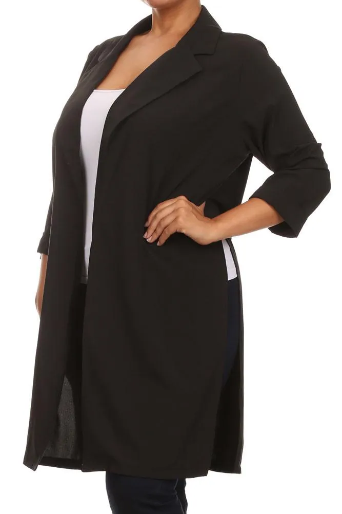 Plus Size In Town Sheer Split Sides Black Jacket