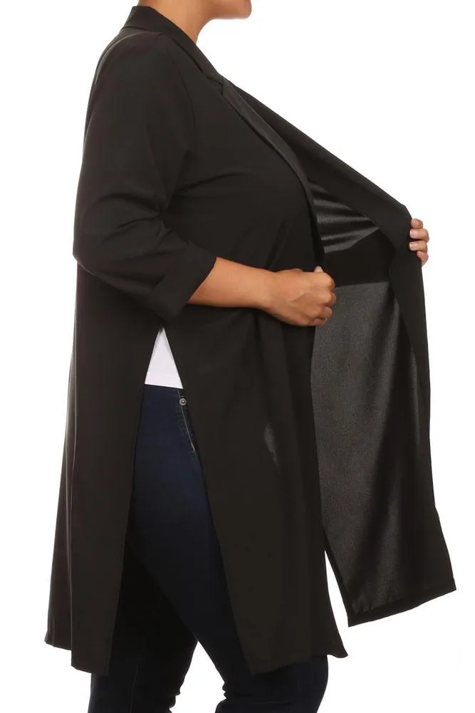 Plus Size In Town Sheer Split Sides Black Jacket