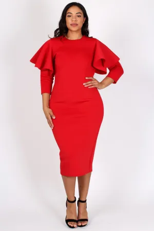 Plus Size Ruffled Sleeves Bodycon Midi Dress