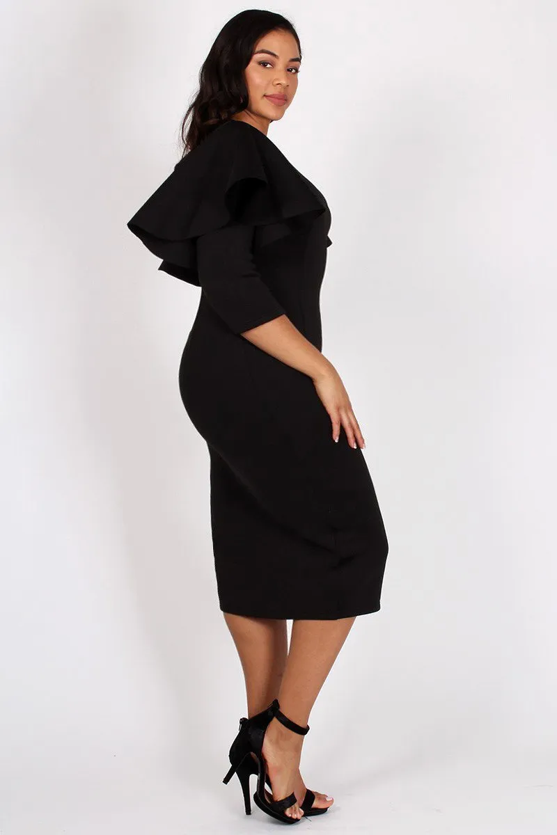 Plus Size Ruffled Sleeves Bodycon Midi Dress