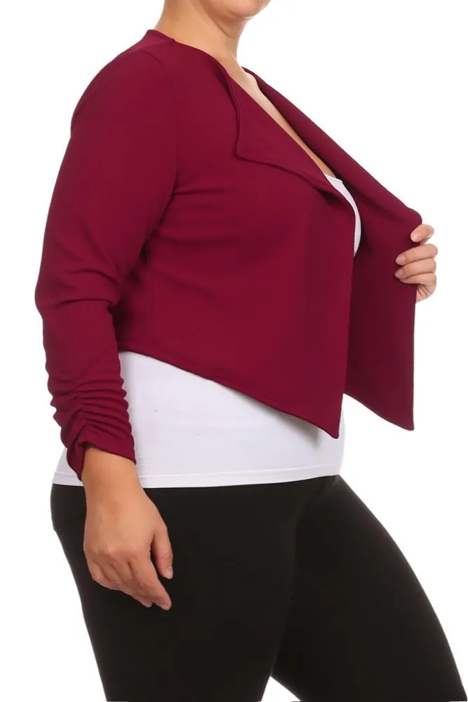 Plus Size Zippered Open Front Drapey Short Blazer