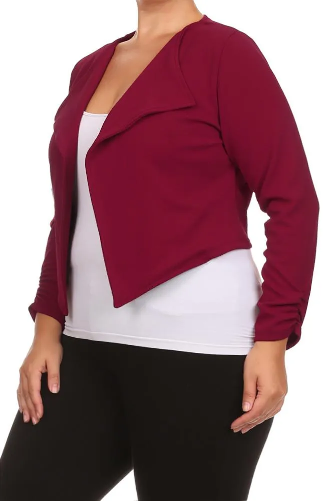 Plus Size Zippered Open Front Drapey Short Blazer