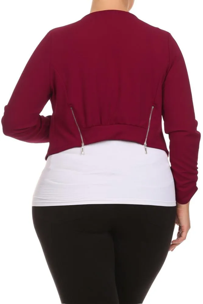 Plus Size Zippered Open Front Drapey Short Blazer