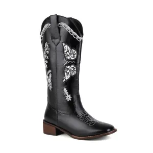 Pointed Toe Knee-High Boots Chunky Wedges Women Boots