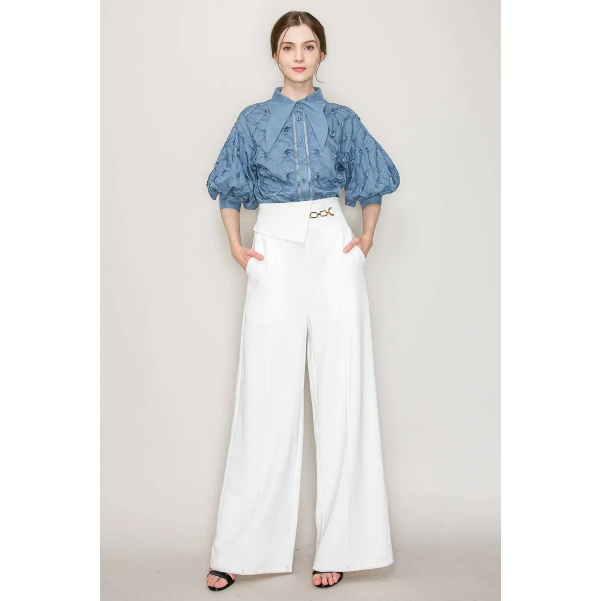 Puff Sleeve Pointed Collar Shirt