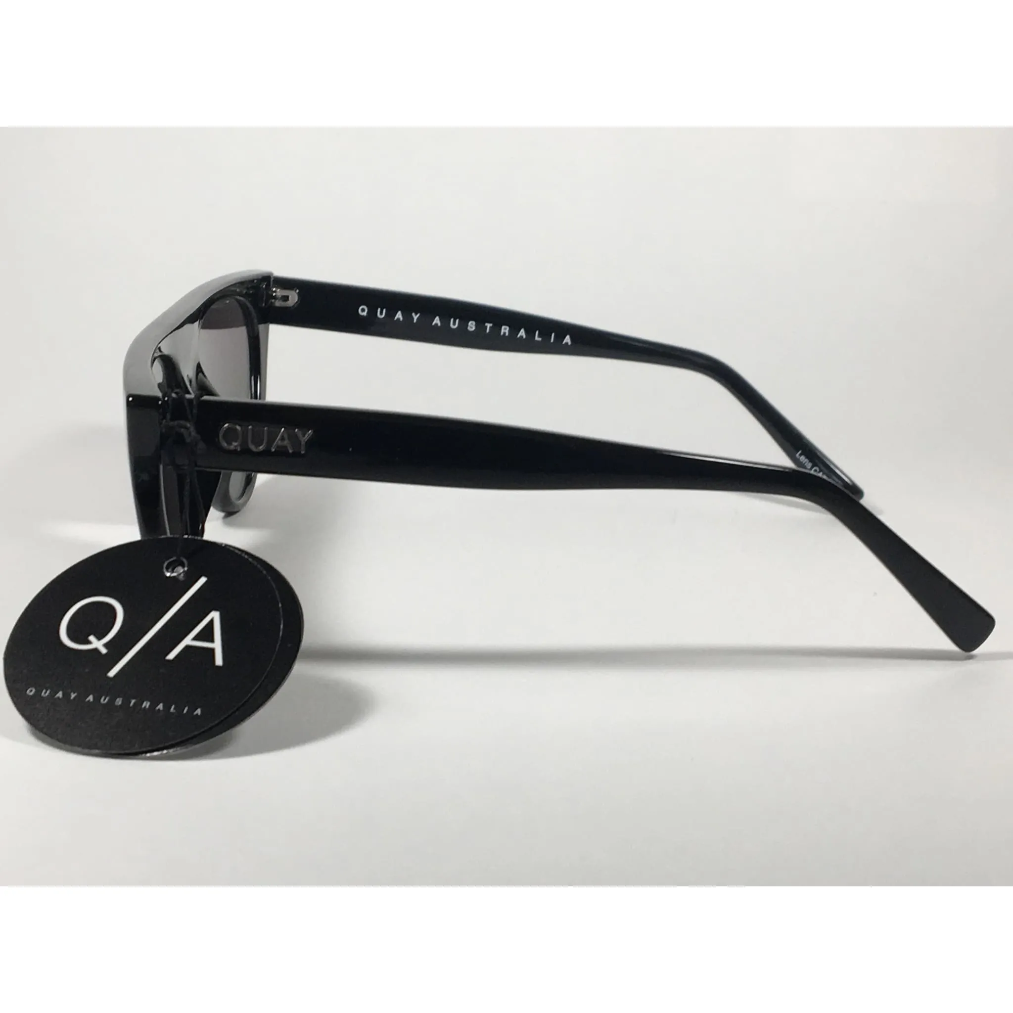 Quay Australia QW000296 BLK/SMK Run Away Flat Top Cat Eye Sunglasses Black Gloss Frame Gray Smoke Lenses
