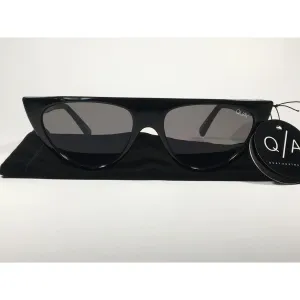 Quay Australia QW000296 BLK/SMK Run Away Flat Top Cat Eye Sunglasses Black Gloss Frame Gray Smoke Lenses