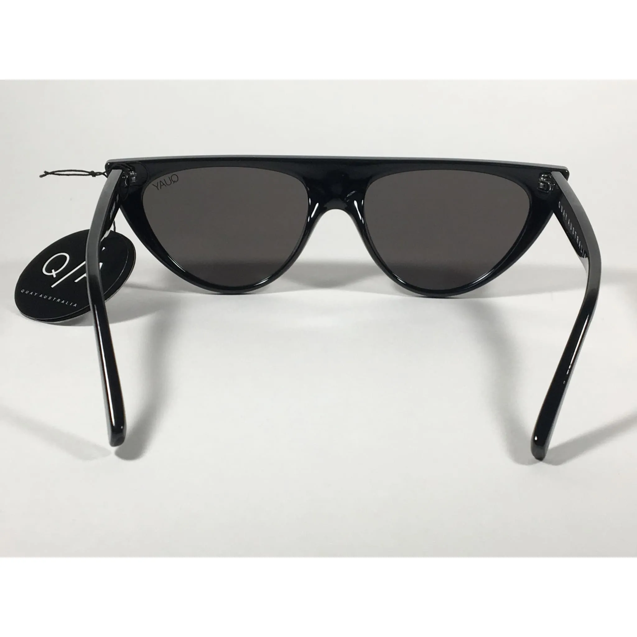 Quay Australia QW000296 BLK/SMK Run Away Flat Top Cat Eye Sunglasses Black Gloss Frame Gray Smoke Lenses