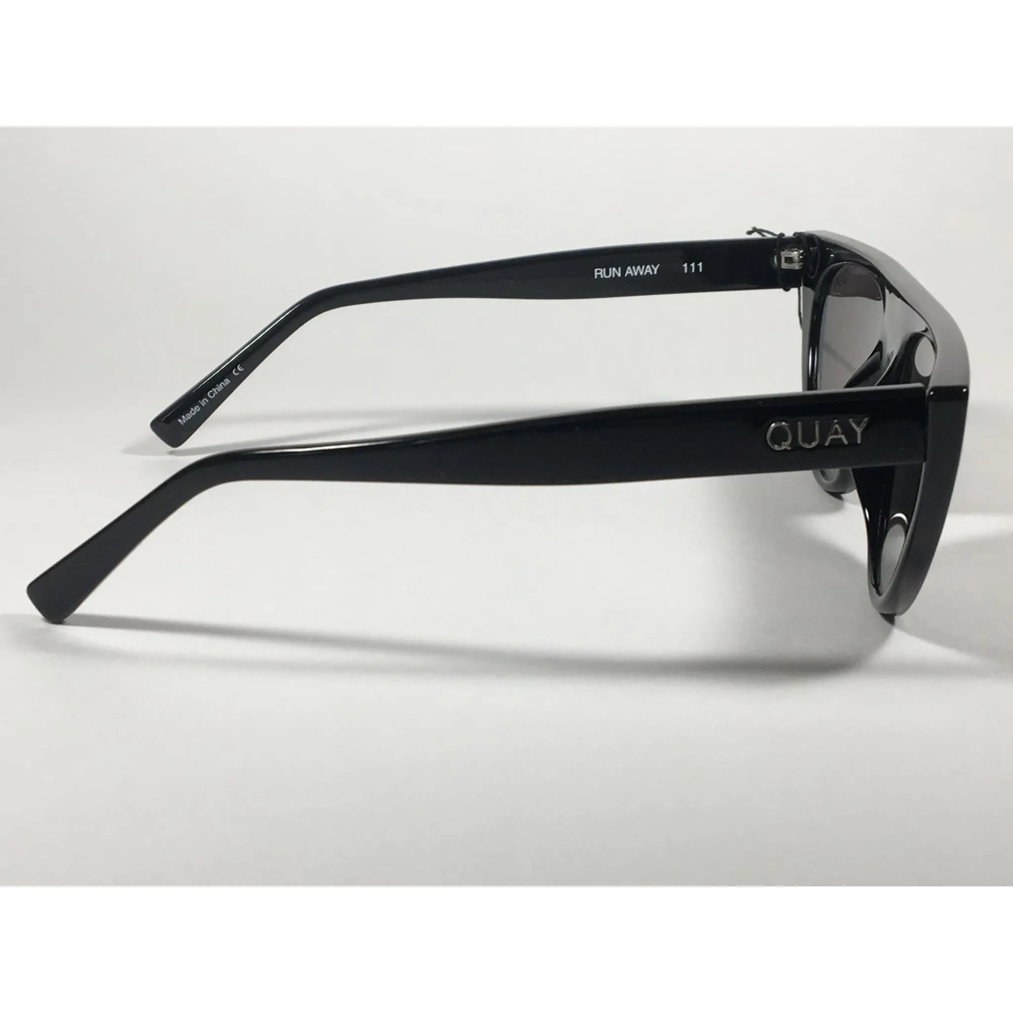Quay Australia QW000296 BLK/SMK Run Away Flat Top Cat Eye Sunglasses Black Gloss Frame Gray Smoke Lenses