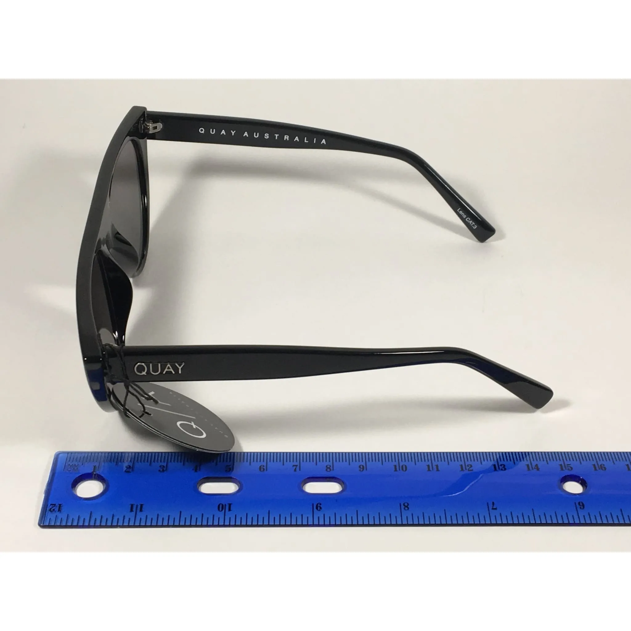Quay Australia QW000296 BLK/SMK Run Away Flat Top Cat Eye Sunglasses Black Gloss Frame Gray Smoke Lenses