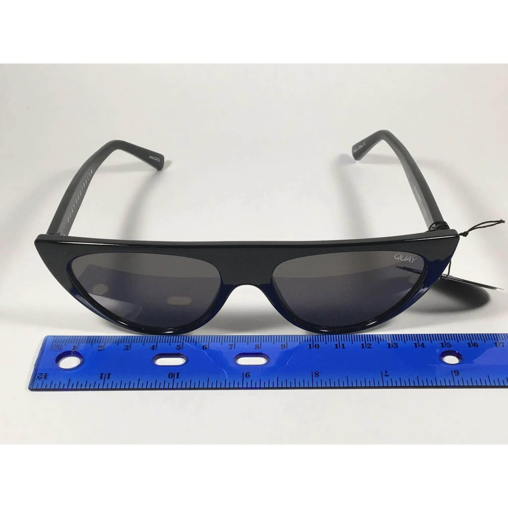 Quay Australia QW000296 BLK/SMK Run Away Flat Top Cat Eye Sunglasses Black Gloss Frame Gray Smoke Lenses