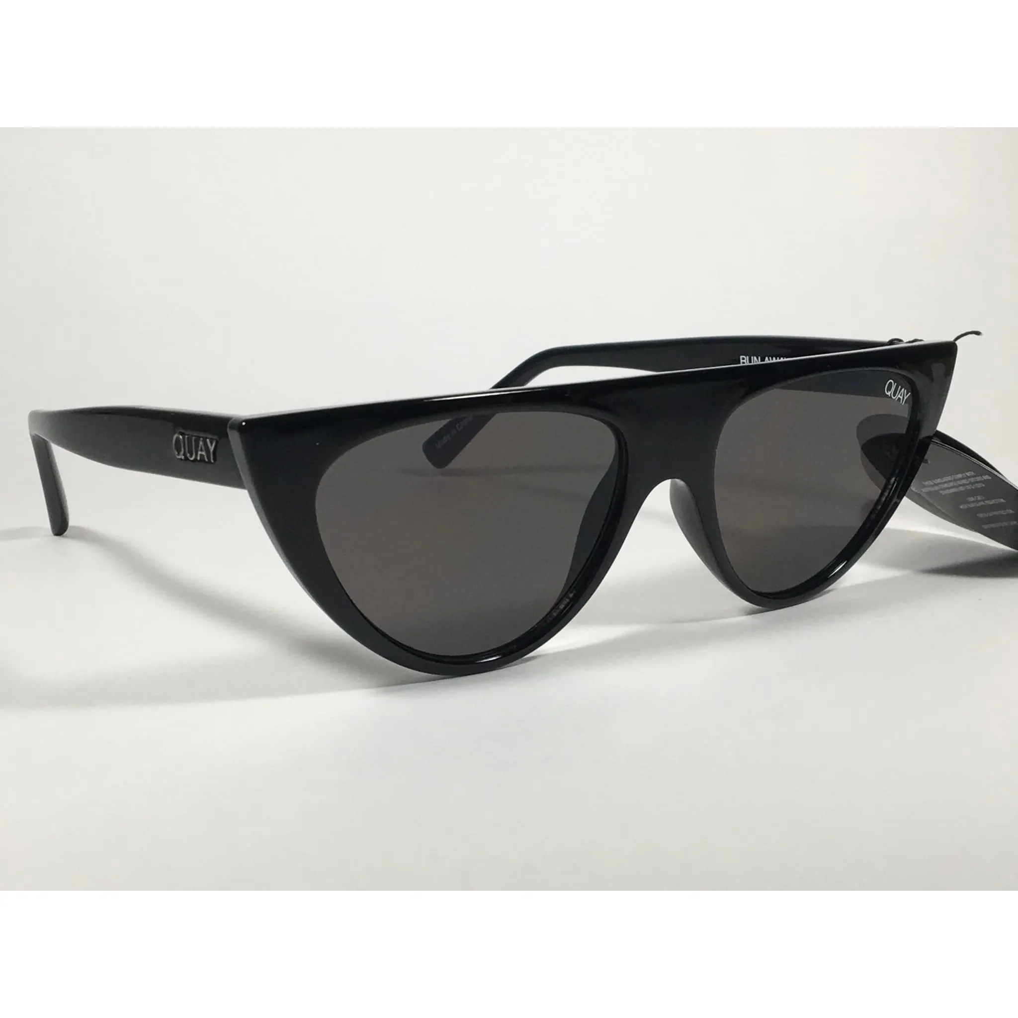 Quay Australia QW000296 BLK/SMK Run Away Flat Top Cat Eye Sunglasses Black Gloss Frame Gray Smoke Lenses
