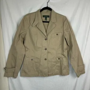 Ralph Lauren Utility Jacket Women’s Size Large Cotton Stretch Pointed Collar