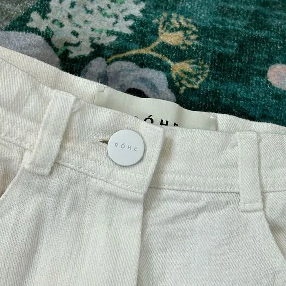 ROHE Womens Valentina Jeans White High Rise Straight Rigid Denim 2 Poland Ankle