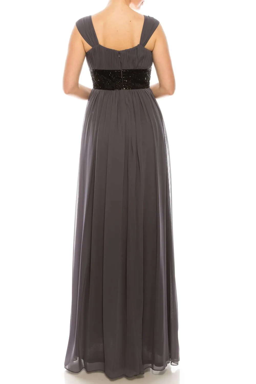 Ruched Empire Waist Embellishment Detail Chiffon Dress In Grey