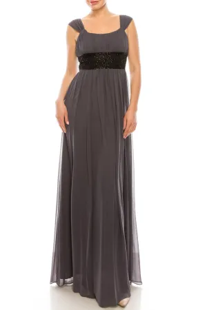 Ruched Empire Waist Embellishment Detail Chiffon Dress In Grey
