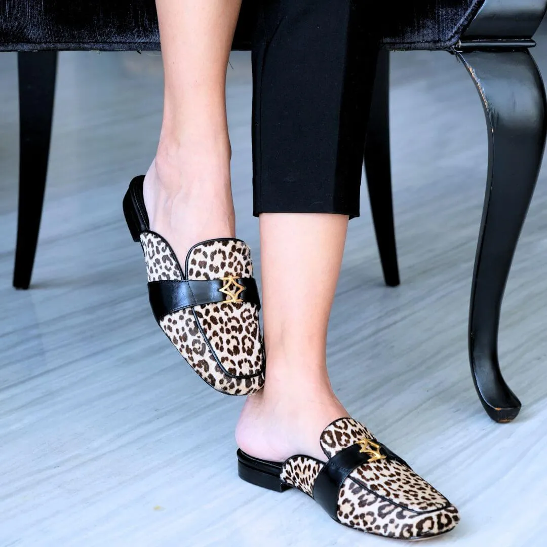 SAMMY - Beige Print Regina Romero Zapato Flat Mule de Piso Para Dama en Piel
