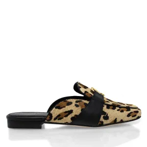SAMMY - Beige Print Regina Romero Zapato Flat Mule de Piso Para Dama en Piel