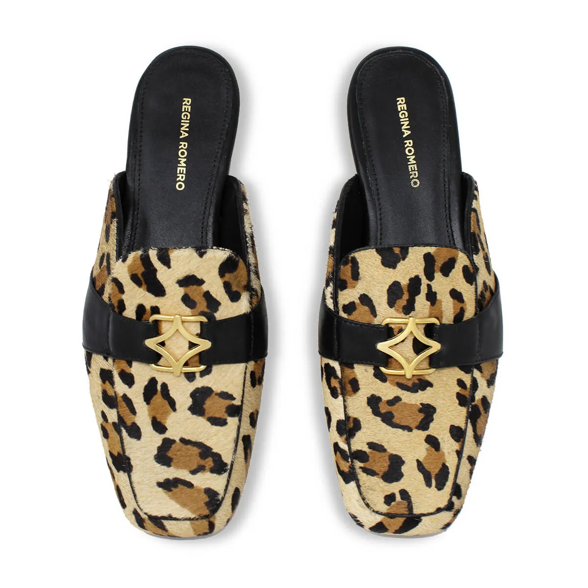 SAMMY - Beige Print Regina Romero Zapato Flat Mule de Piso Para Dama en Piel