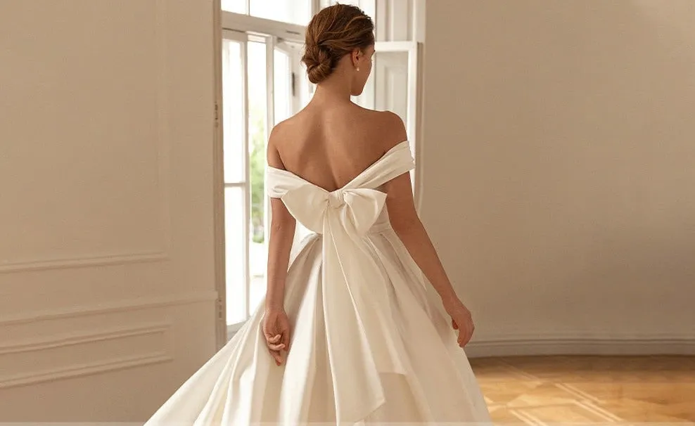 Satin Off the Shoulder Princess Wedding Gowns